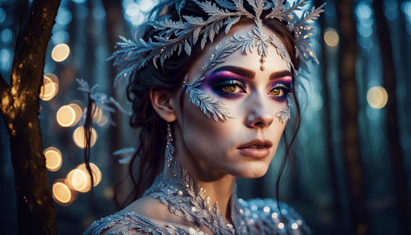 Mystical Forest Woman Portrait in Vibrant Oil Painting Style