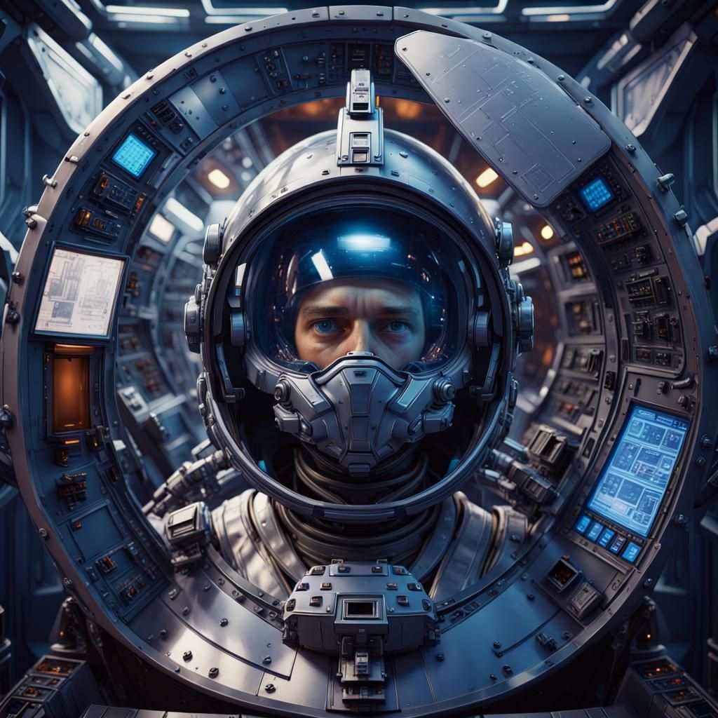 Astronaut in Starship Cockpit with Sci-Fi Interior