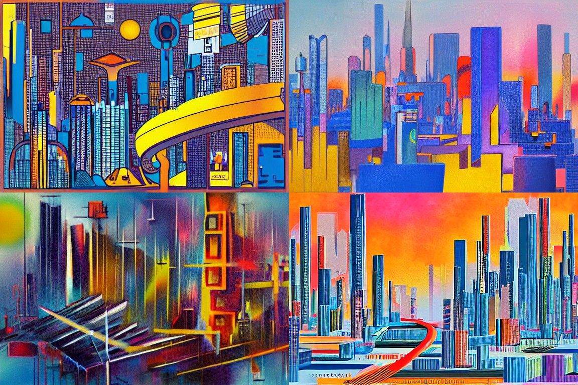 Futuristic City in Lyrical Abstraction Style