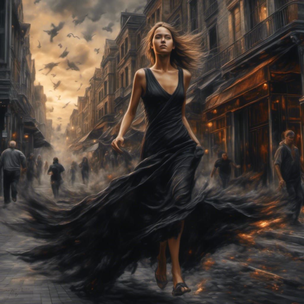 Femme Fatale: Hyperrealistic Chase Scene in the City