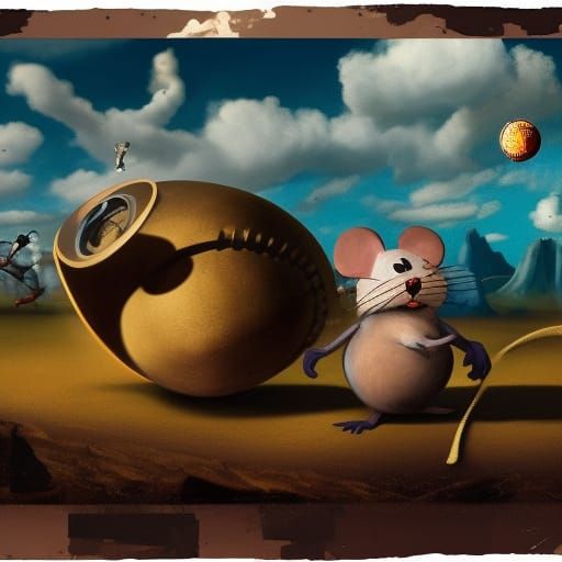 Alien Mice Play Baseball: Surreal Sci-Fi Art