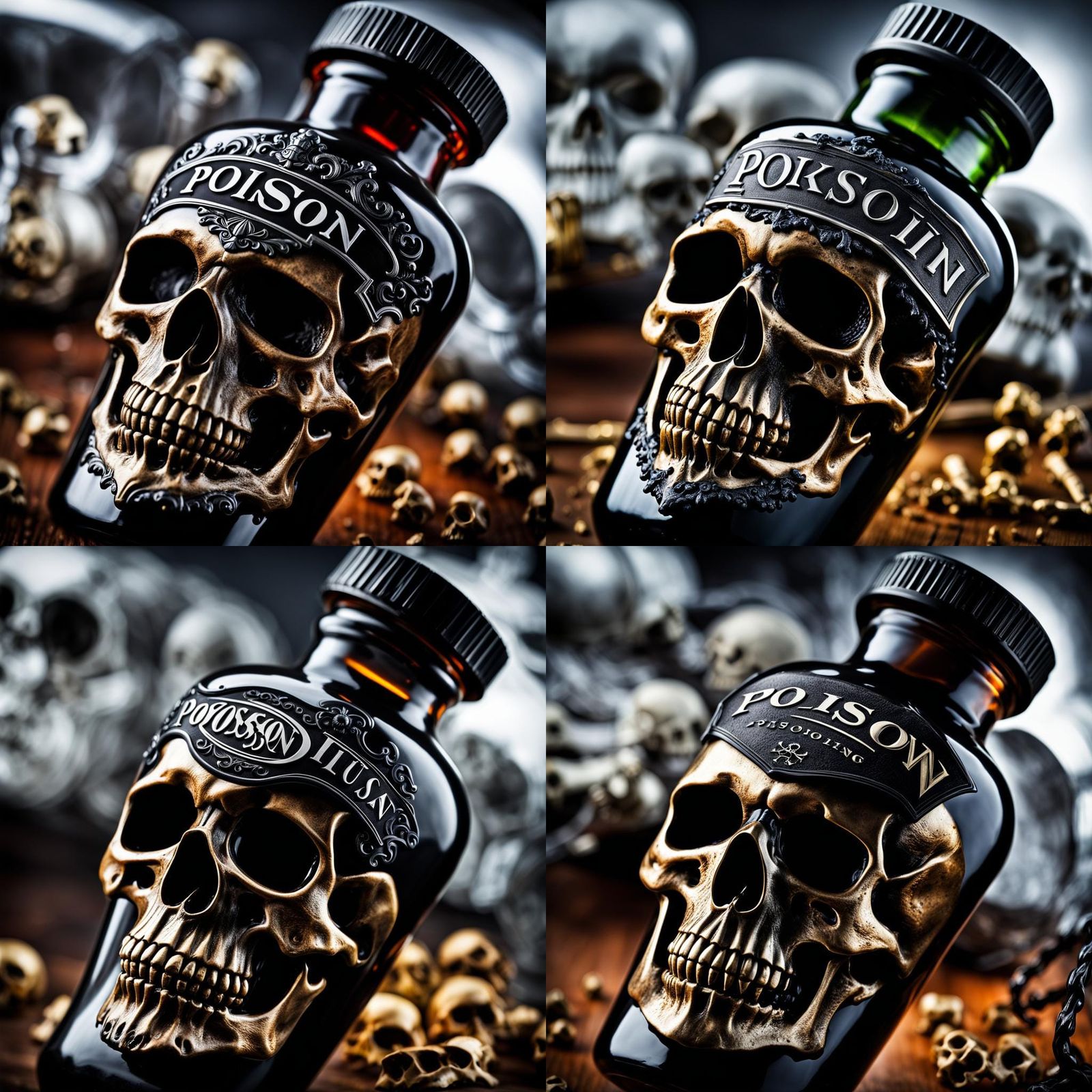 Hyperrealistic Poison Bottle with Ooze and Skull