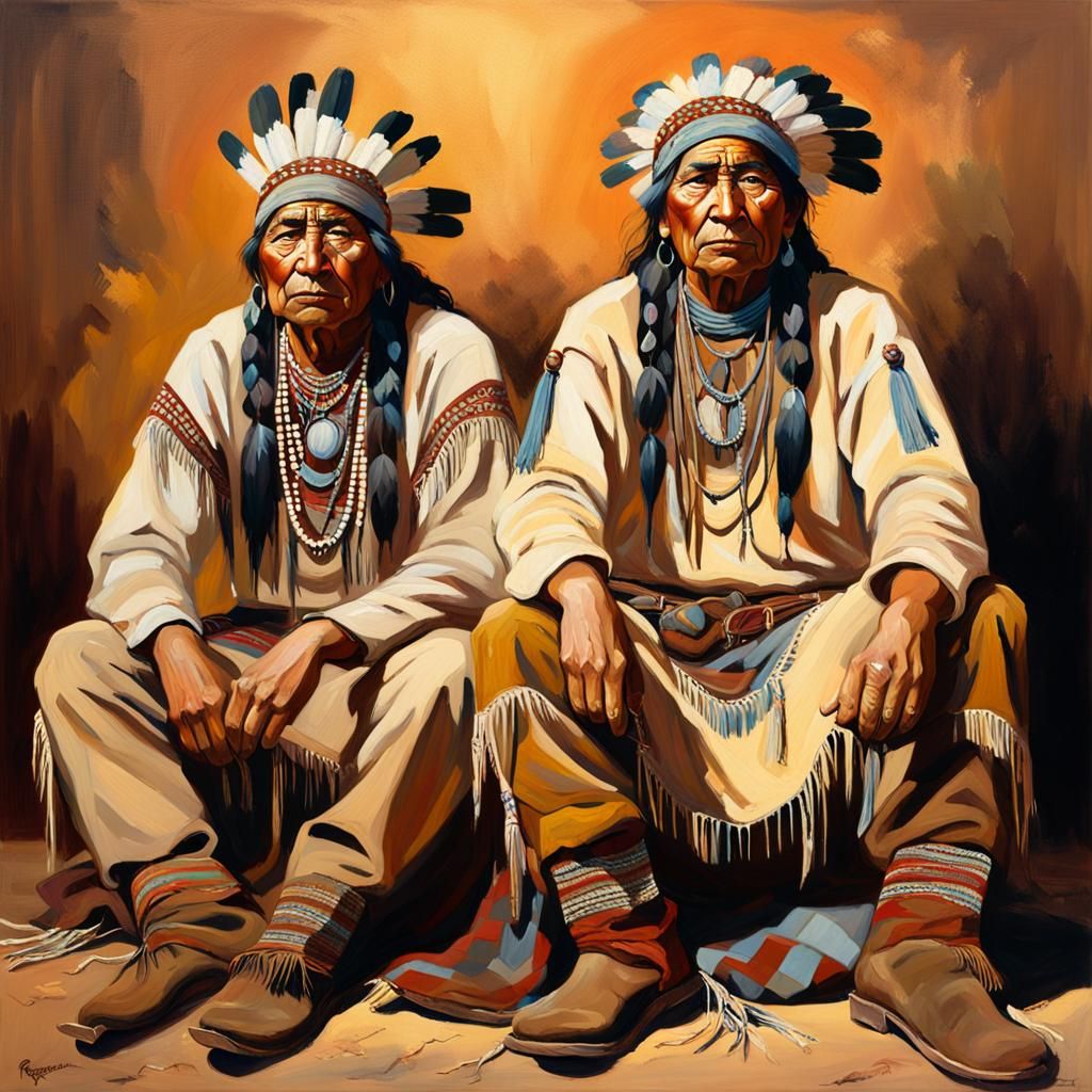 Ute Native Americans: A Western Oil Painting