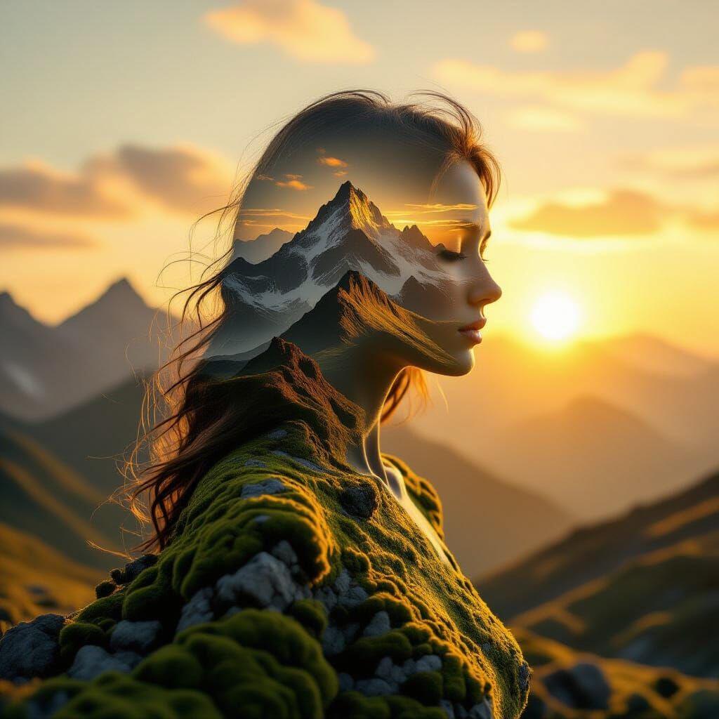 Surreal Mountain Woman in Poetic Digital Art