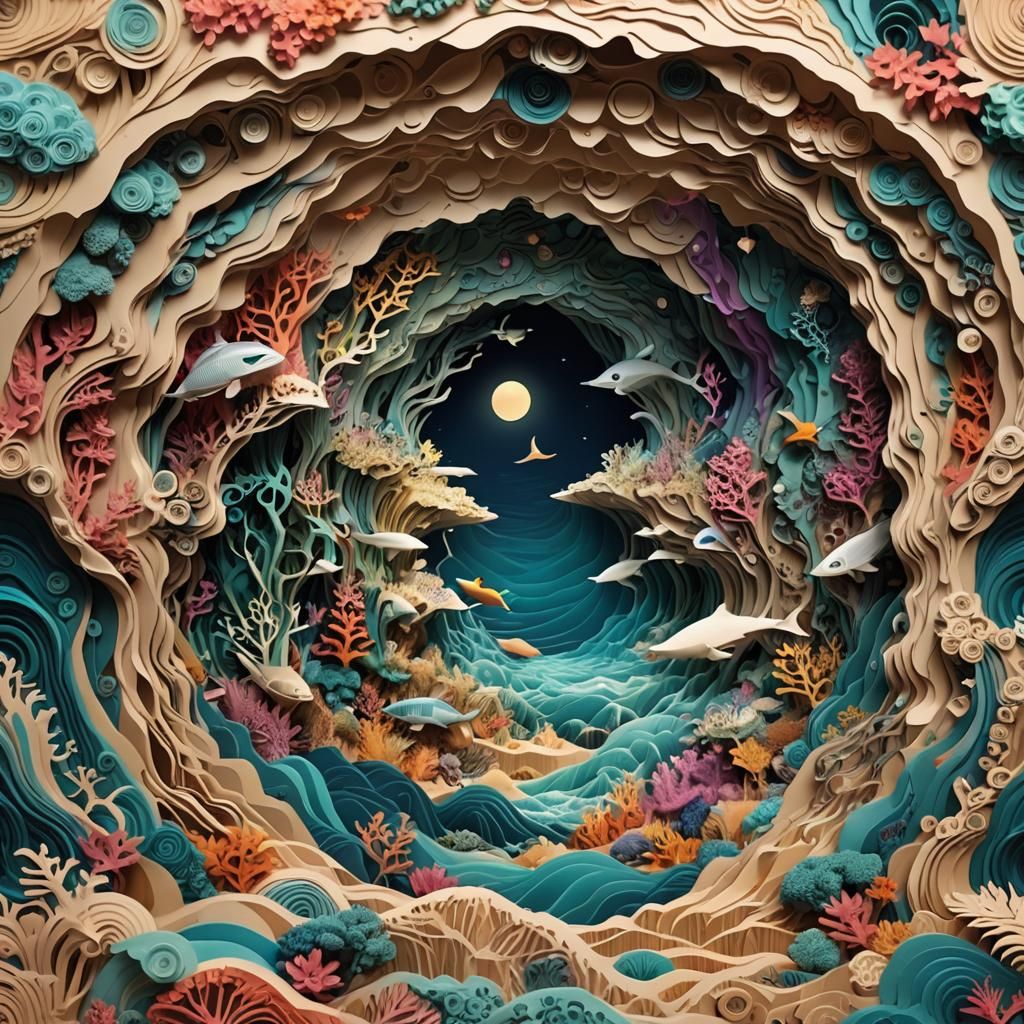 Captivating Underground Ocean in Folk Art Style