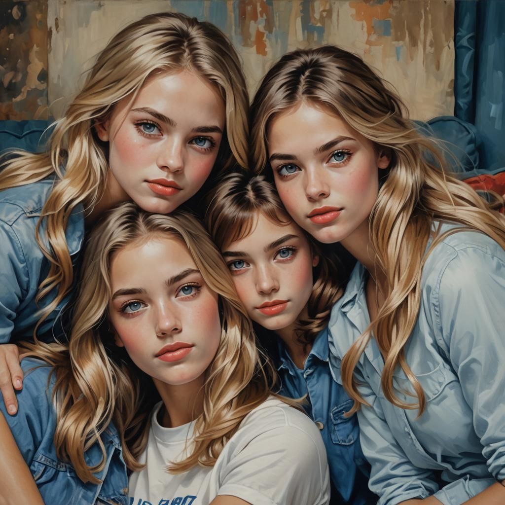 Hyperrealistic Portrait of Five Friends in Matte Painting St...