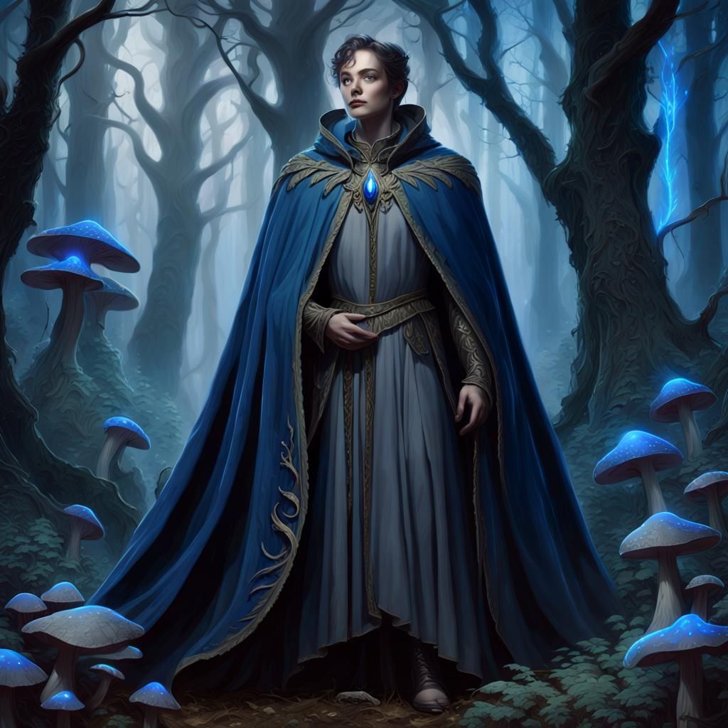 Regal Figure in Mystical Forest: Dark Fantasy Art