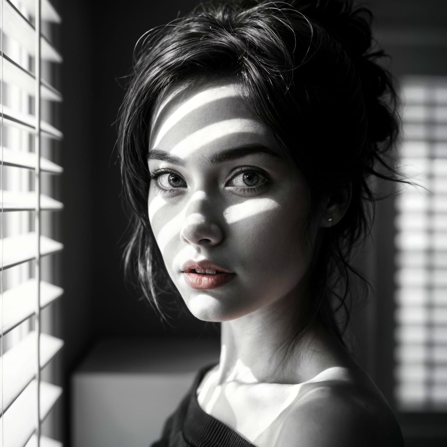 B&W Portrait of a Young Woman in Soft Light