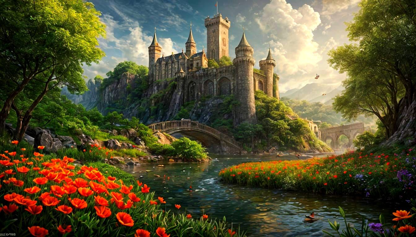 Fantasy Castle Landscape as Detailed Matte Painting