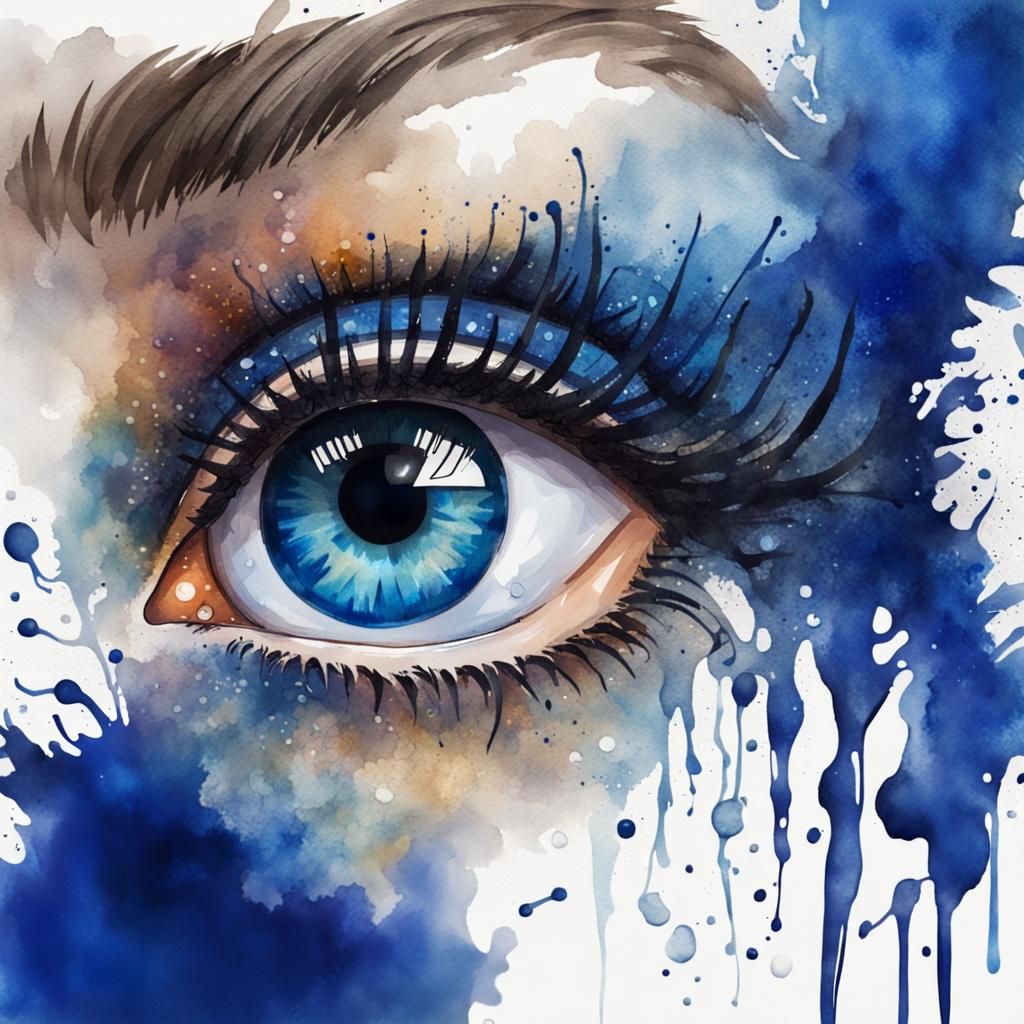 Magical Royal Blue Eye with Watercolor Effect