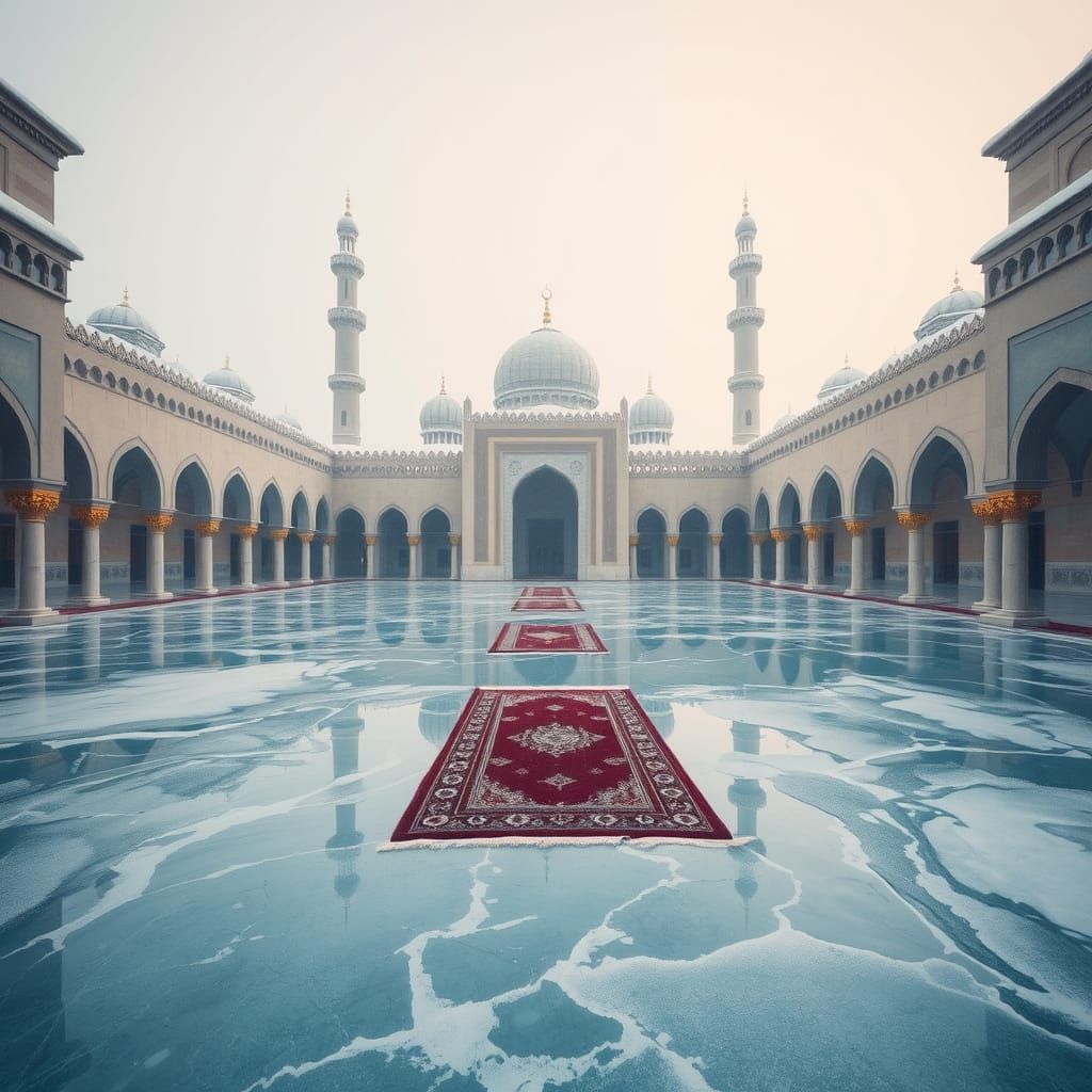 a majestic desert mosque frozen
