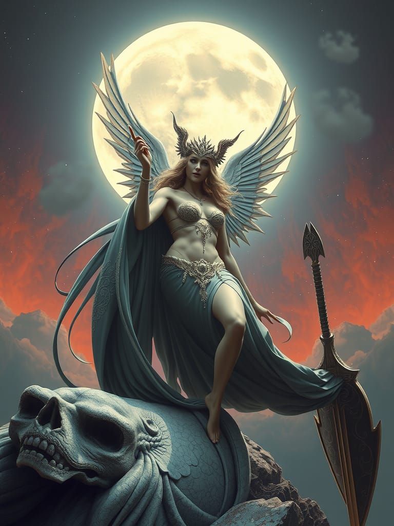 Moon Goddess in Filmic Action Painting Style