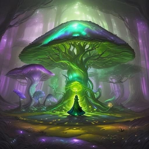 Ethereal Portrait in Misty Forest with Glowing Mushrooms