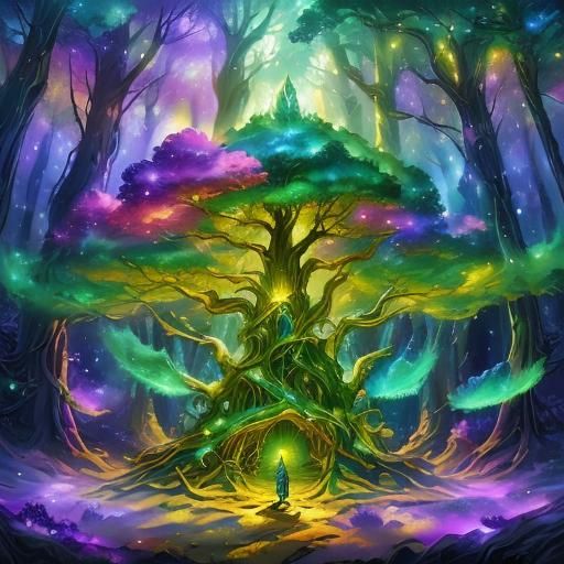 Fantasy Warrior Woman with Glowing Sword in Forest