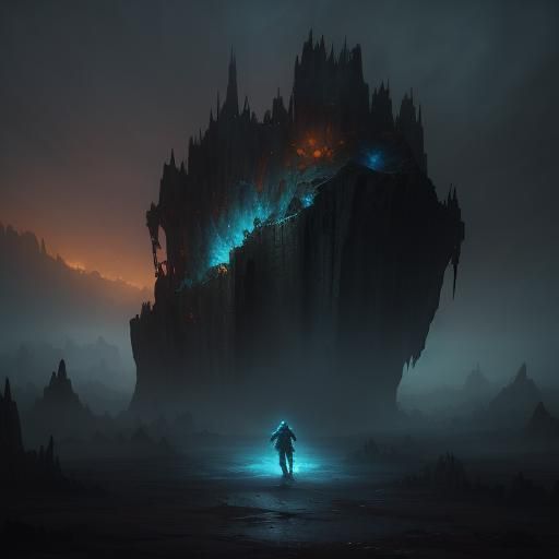 Wounded Woman with Broken Heart in Fantasy Landscape