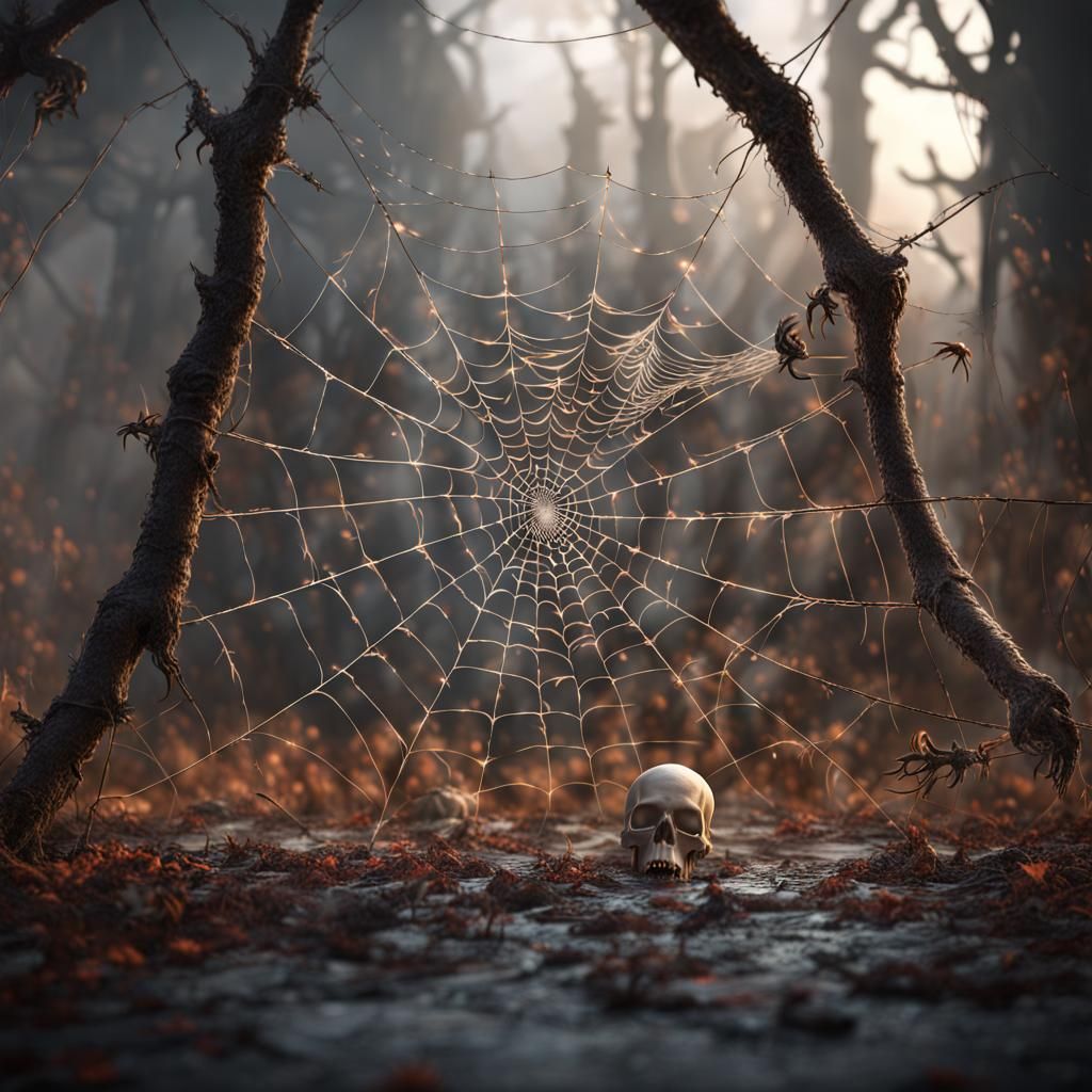 Spiderweb with Skull: Detailed Matte Painting