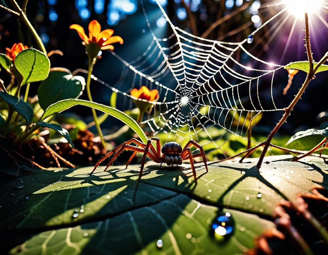 Naturepunk Planet with Glistening Spider Web