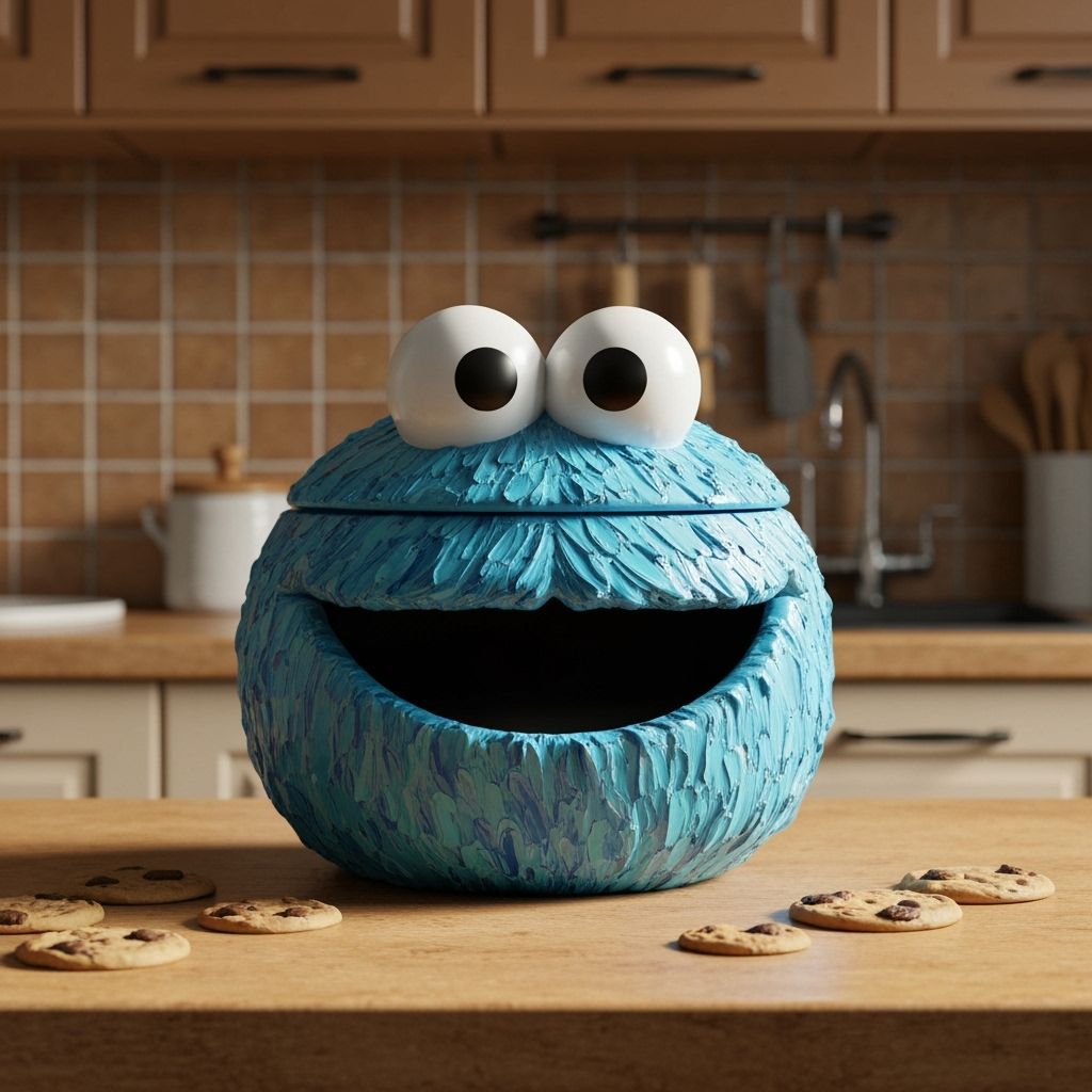 Whimsical Cookie Monster Jar Impasto Painting