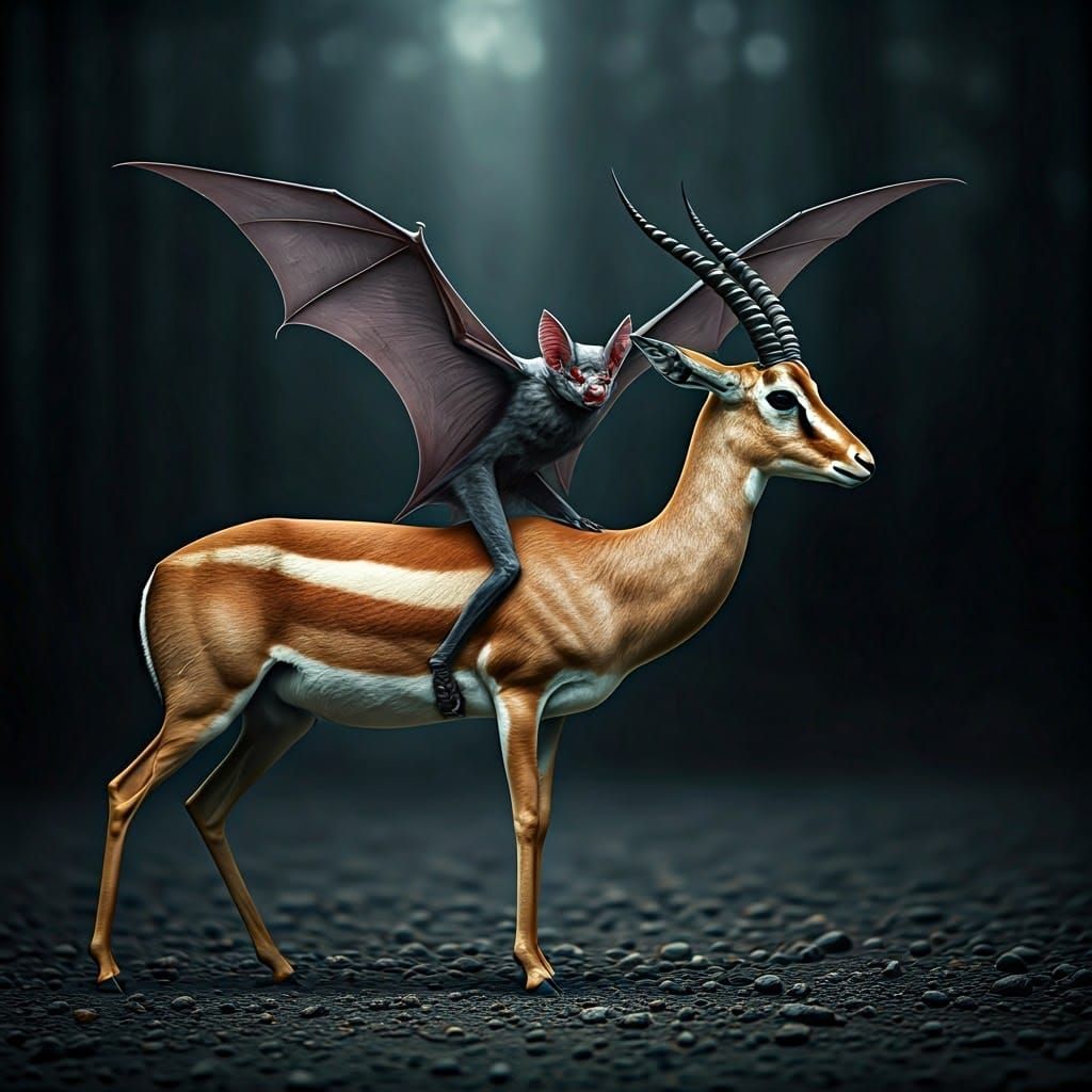Vampire Bat Rides Gazelle: Hyperrealistic Drawing