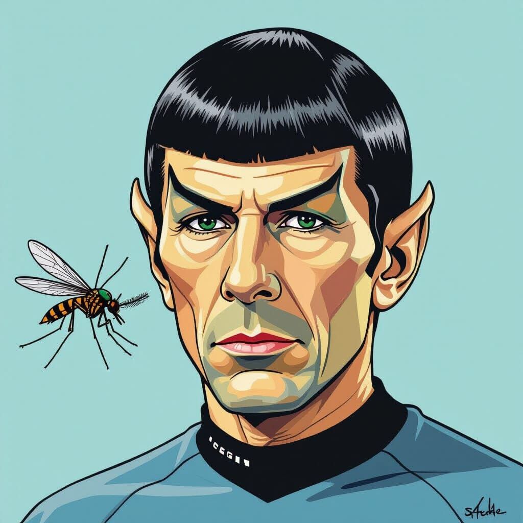 Mr. Spock and a Mosquito in Gouache Style