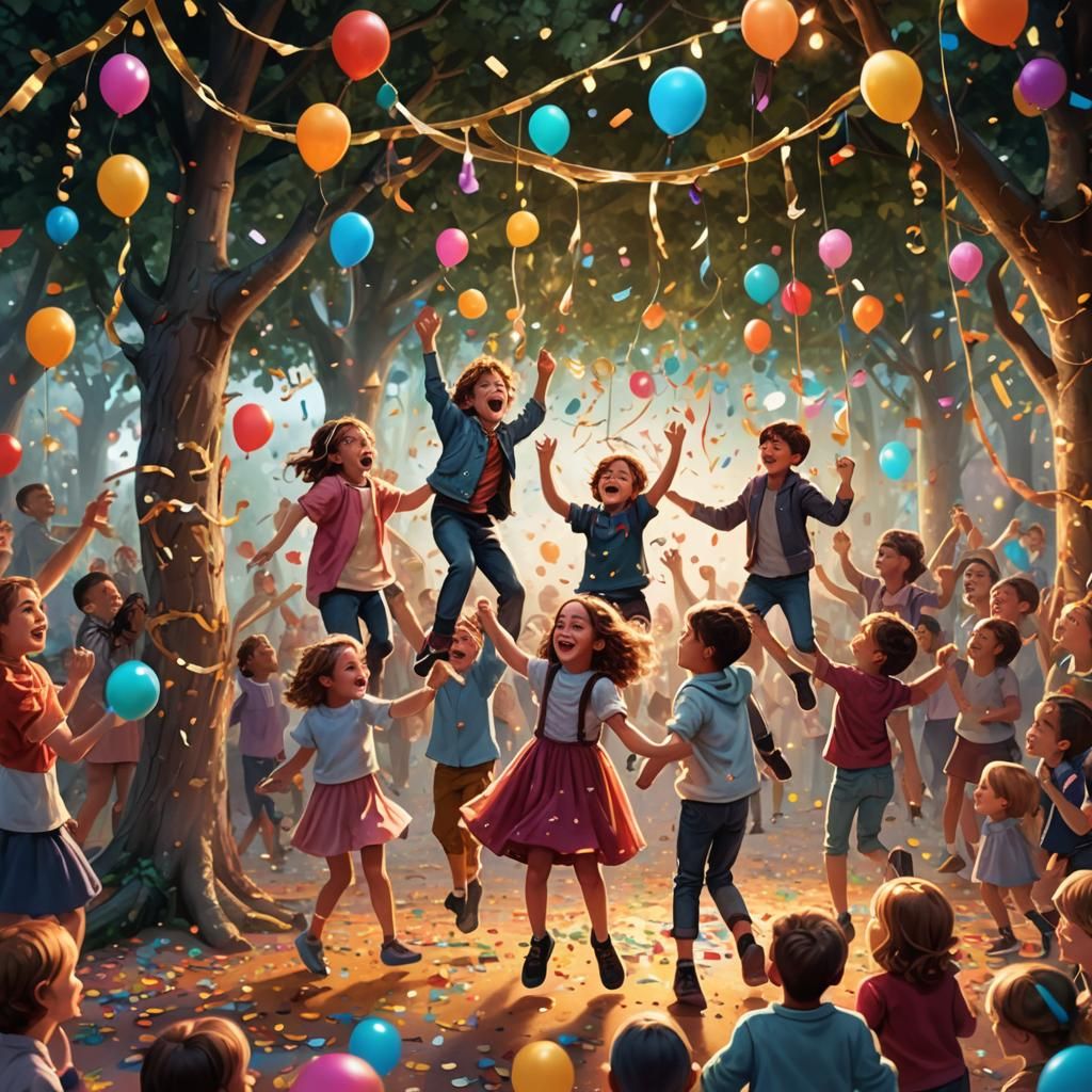 Dancing Children Celebrate in Whimsical Fantasy Style