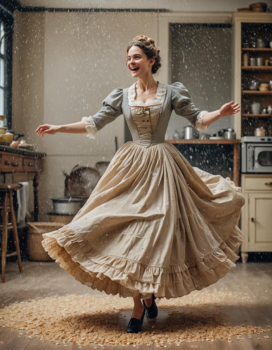 Woman Dancing in Oat Flake Rain