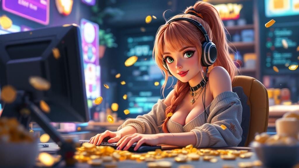 Gamer Girl Jackpot Explosion in 3D Anime Style