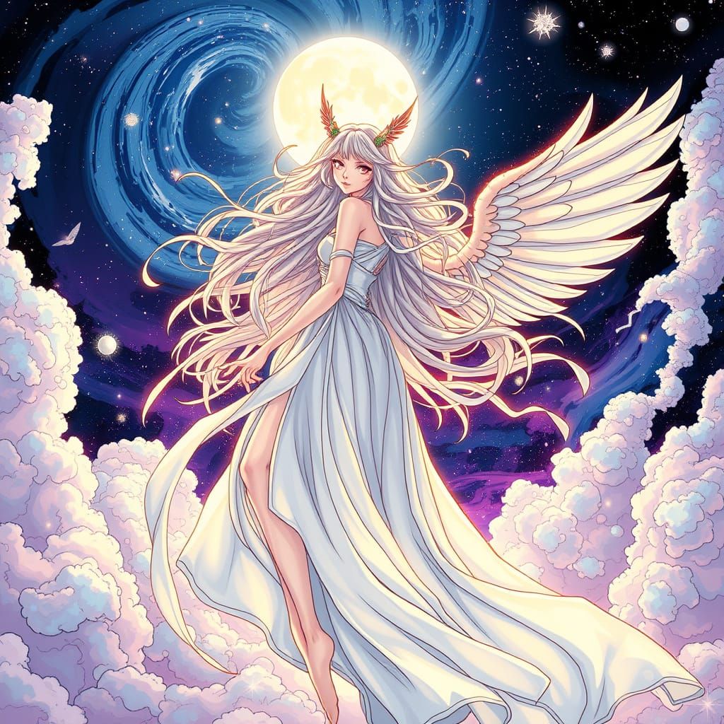 Celestial Goddess in Vibrant Manga Style