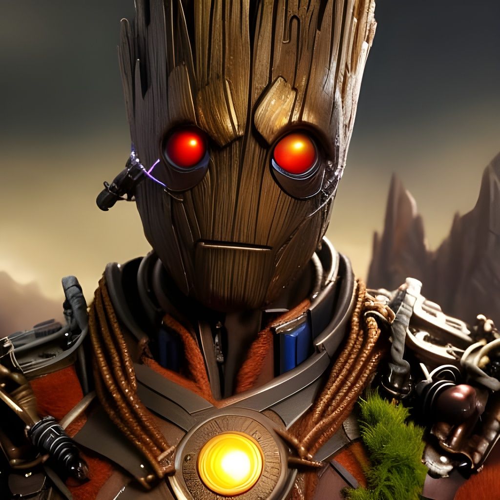 Steampunk Groot in Detailed Armor Concept Art