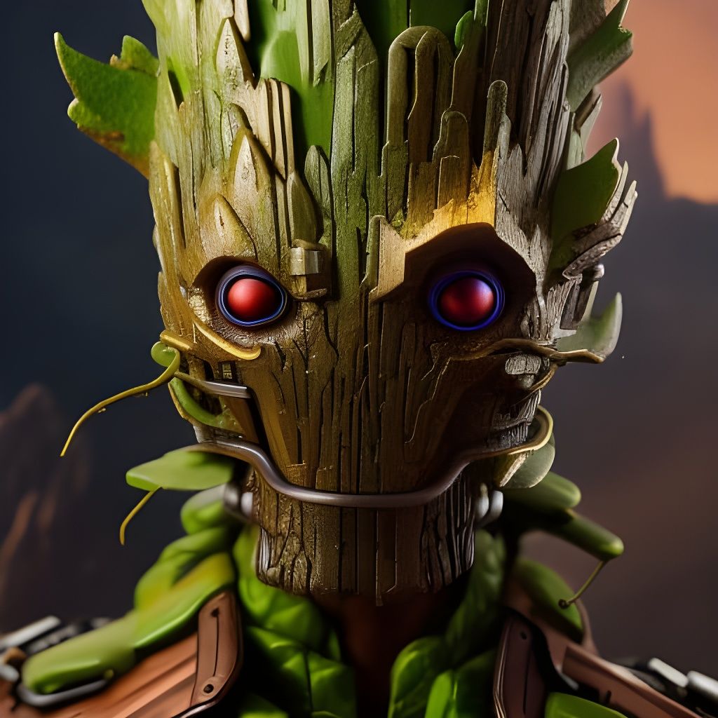 Steampunk Groot in Detailed Armor as Concept Art