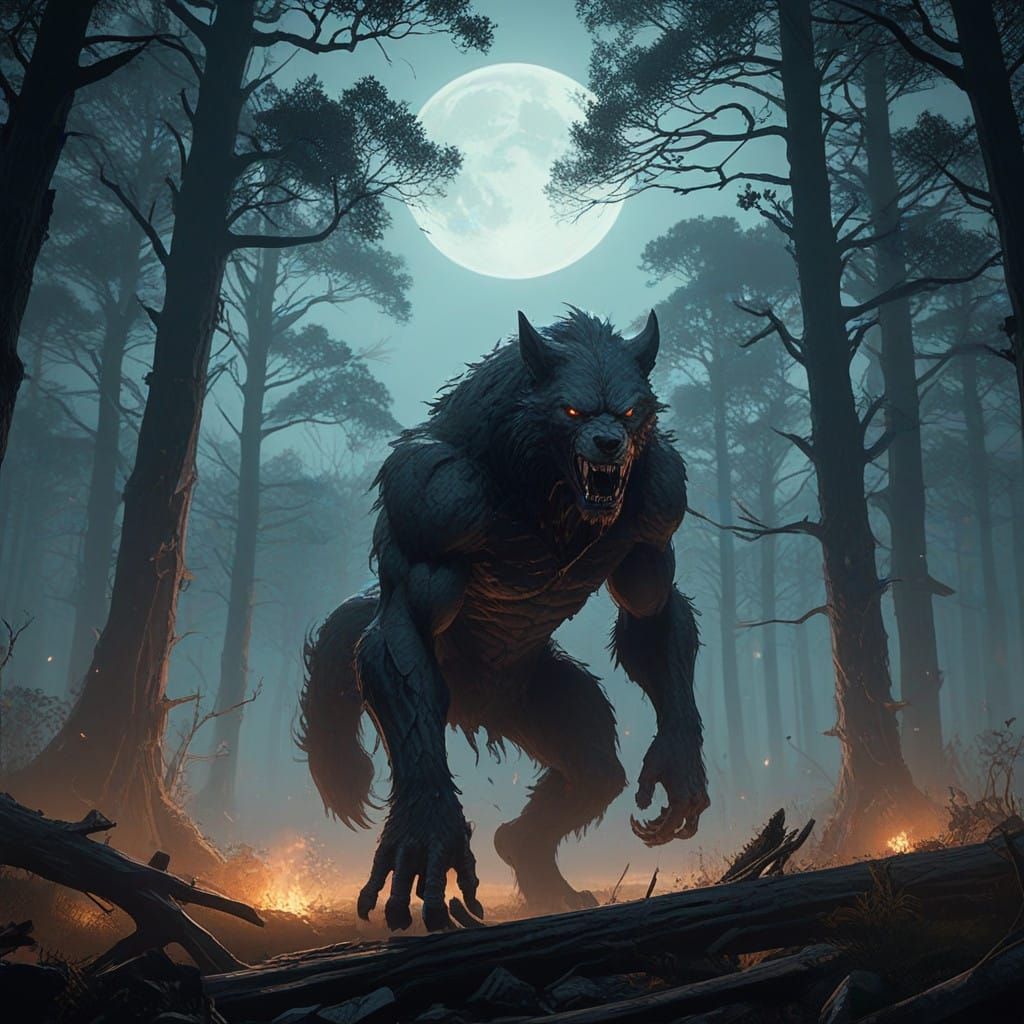 Majestic Werewolf in Moonlit Landscape