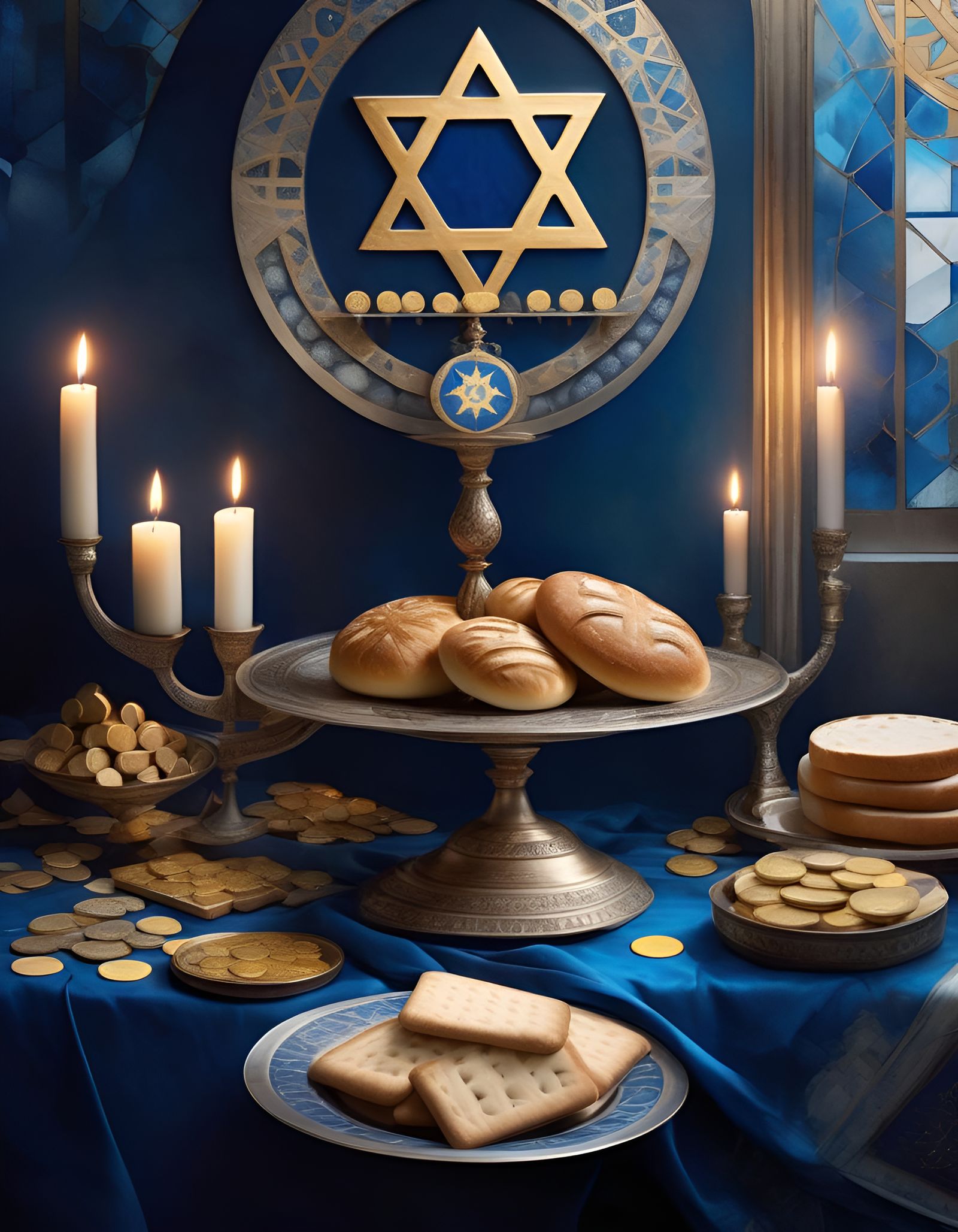 Detailed Hanukkah Celebration in Art Nouveau Style