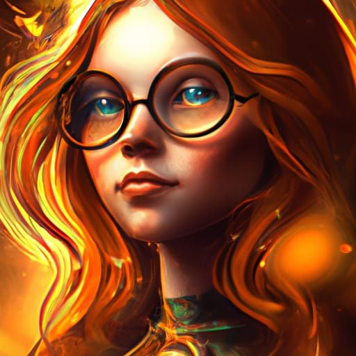 Red-Haired Girl with Gold Glasses: Detailed Portrait