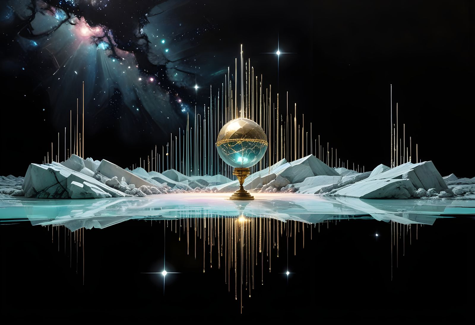 Geometry Allegory Sculpture in Ruined Doorway