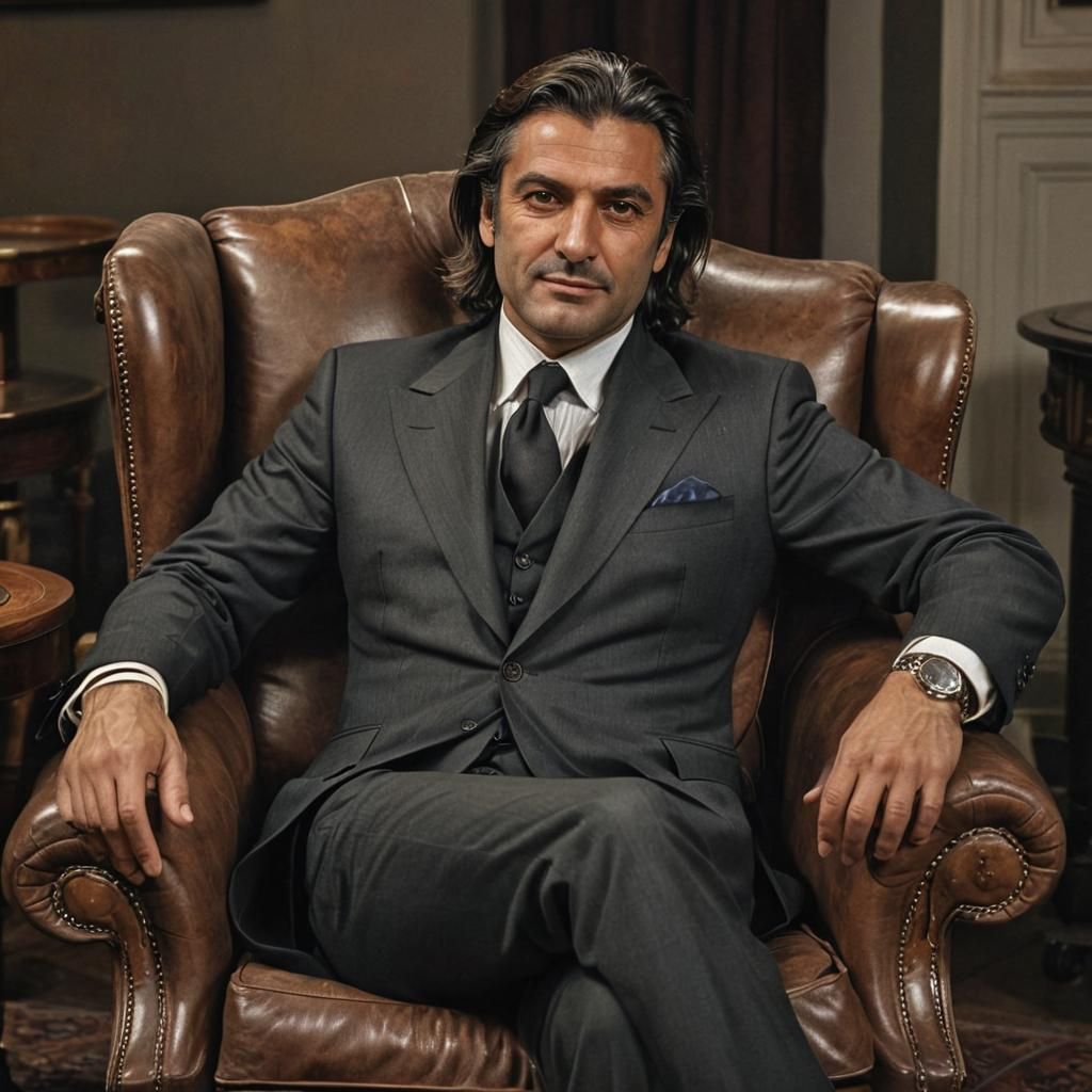 Photorealistic Portrait of Italian Businessman in Parlor