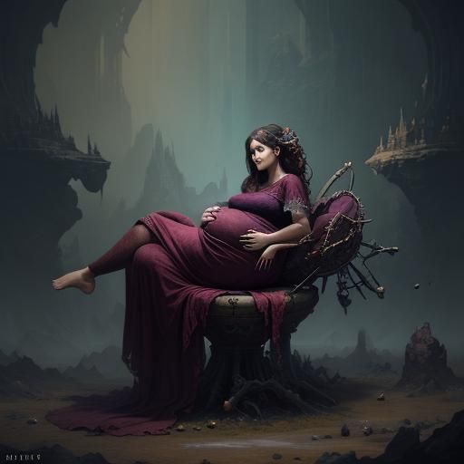 Pregnant Woman Giving Birth: Detailed Matte Painting