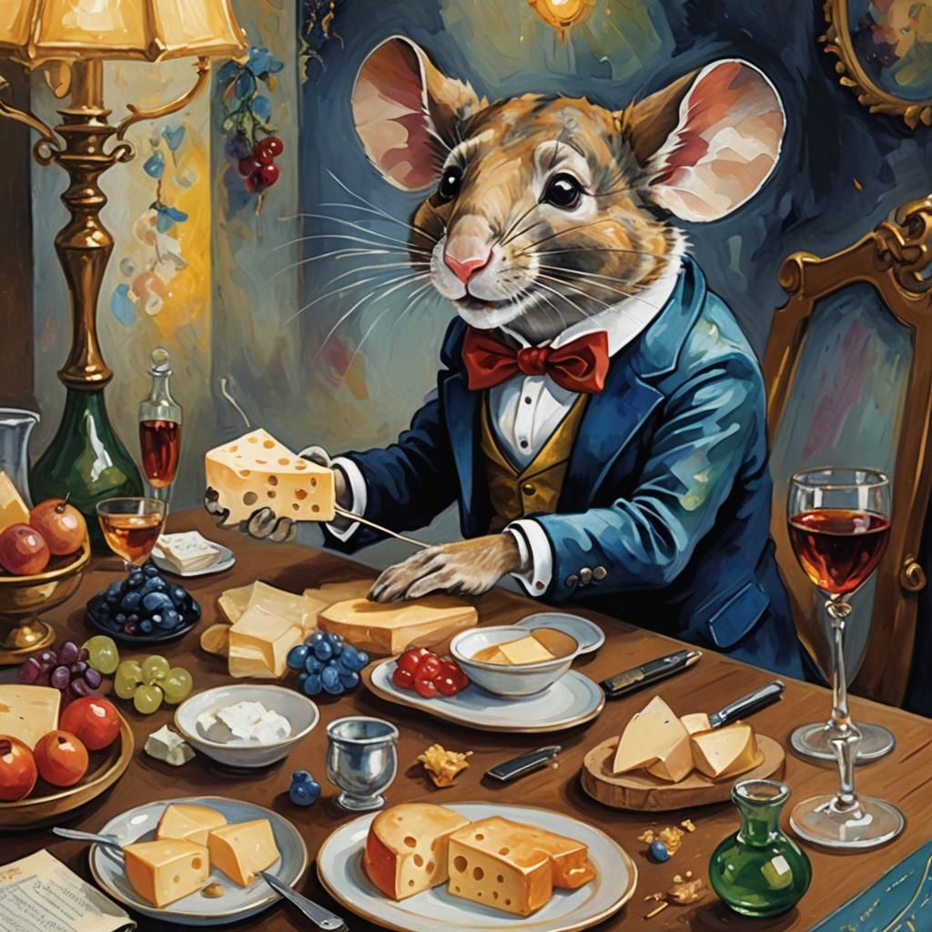 Mouse Cheese Taster in Surreal Folk Art Style