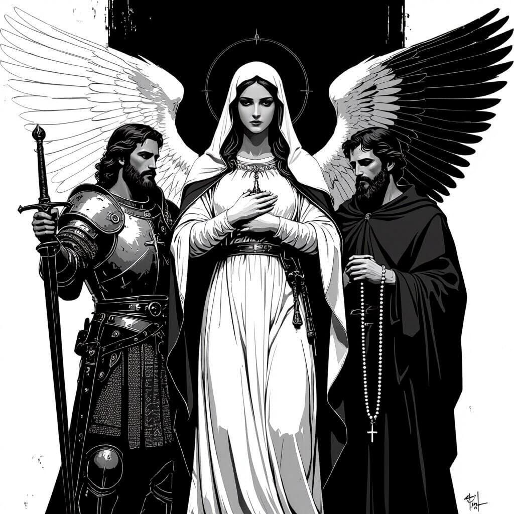 Catholic Saints Together in Modern Black & White Style