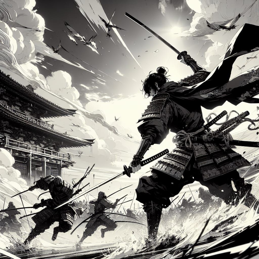 Epic Anime Hero in Samurai Ink Painting Style