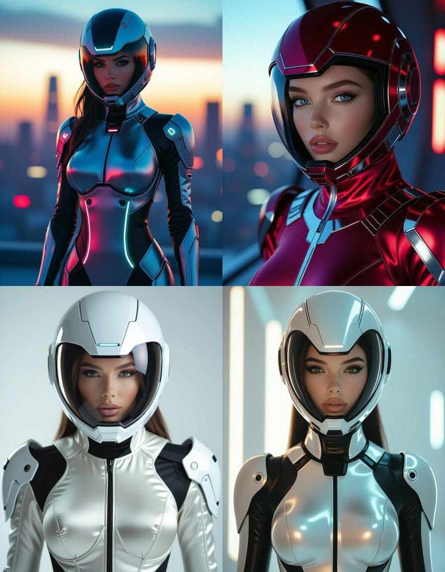 Stunning Woman in Satin Mech-Spacesuit