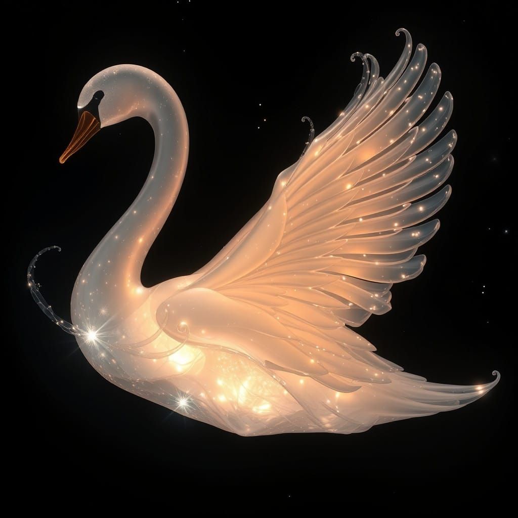 Ethereal Liquid Swan Illuminated by Celestial Light