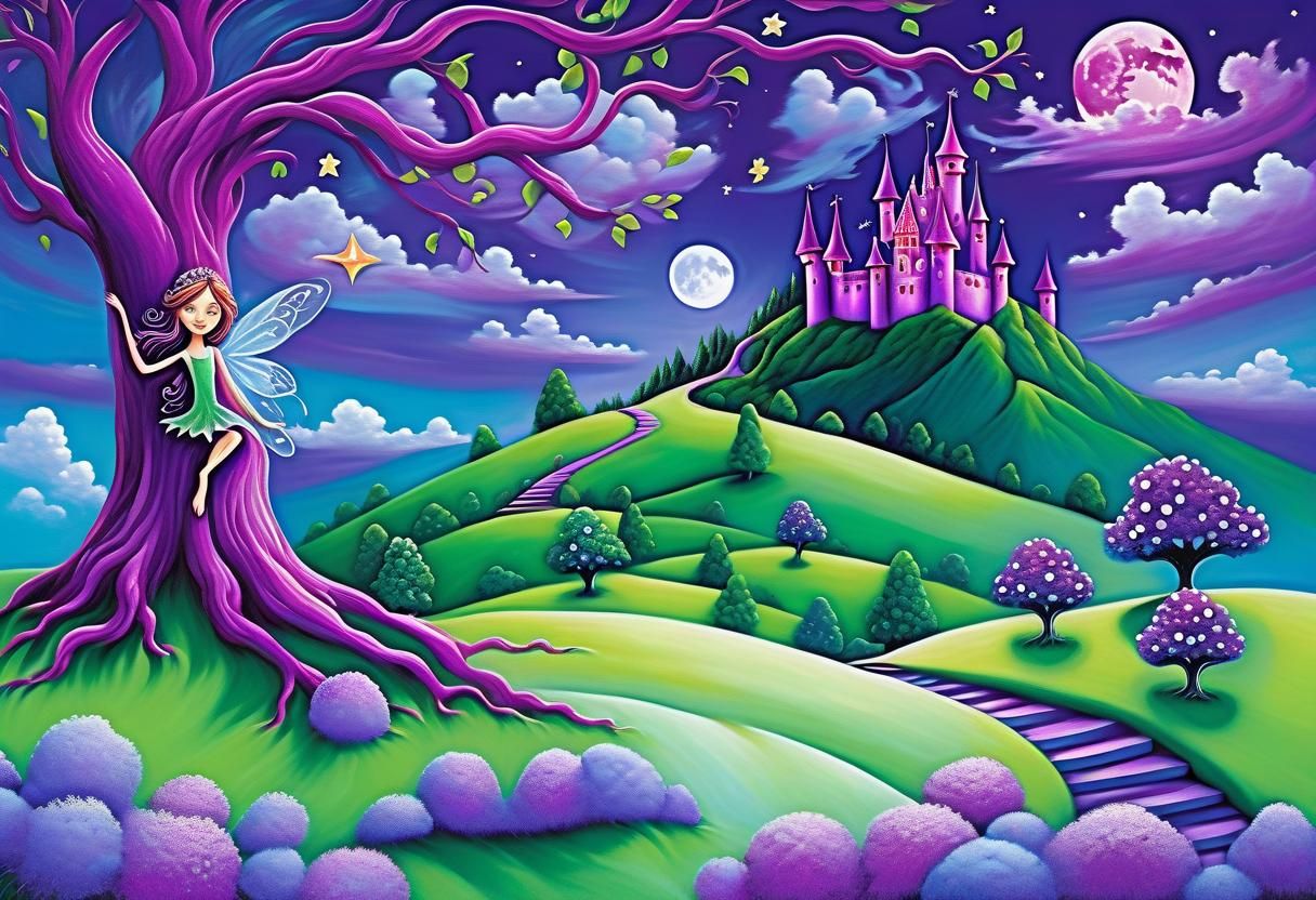 Fantasy Landscape with Fairy in Naive Art Style