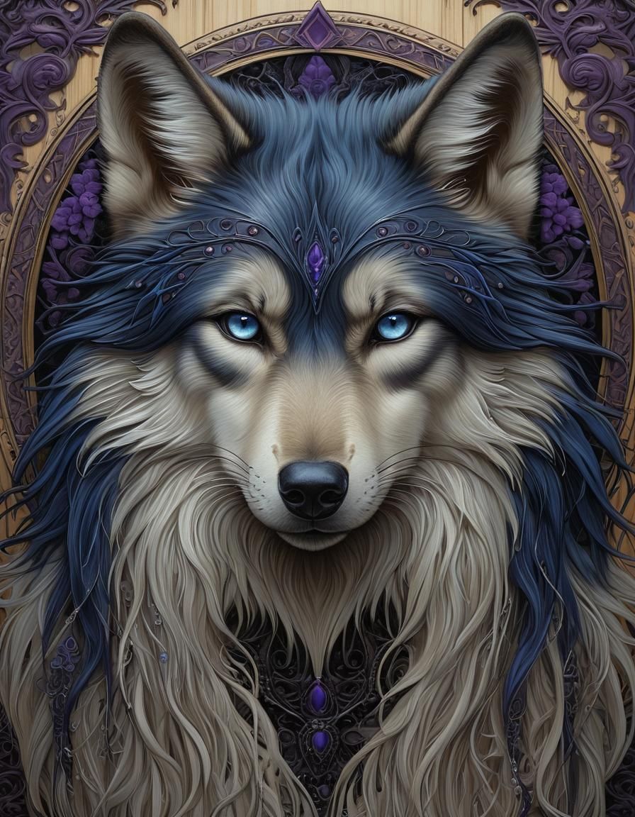 Gorgeous Indigo Wolf in Ethereal Fantasy Style