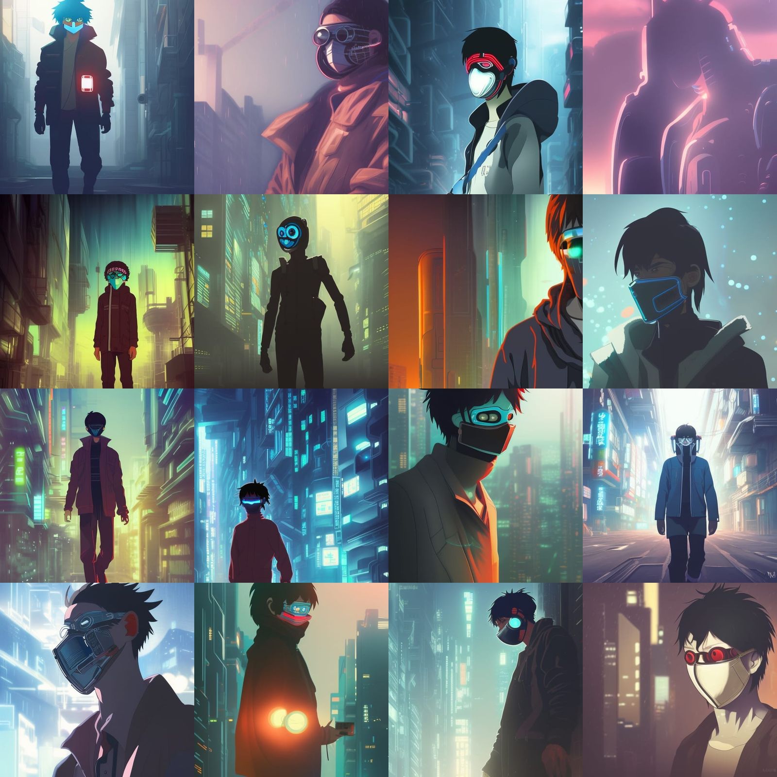 Masked Cyberpunk Man in Anime Style