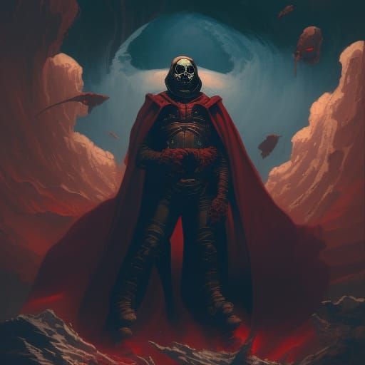 Figure in Red Cloak and Skull: Romantic Retrofuture Art