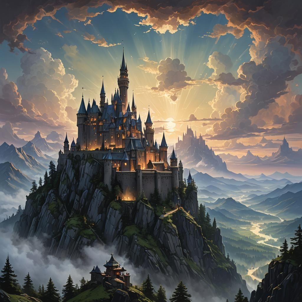 Twin Castles in High Contrast Fantasy Landscape