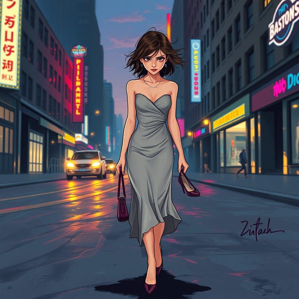 Dawn Walk: A Contemporary Urban Illustration