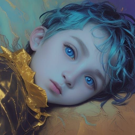 Surreal Child with Electric Eyes in Golden Light