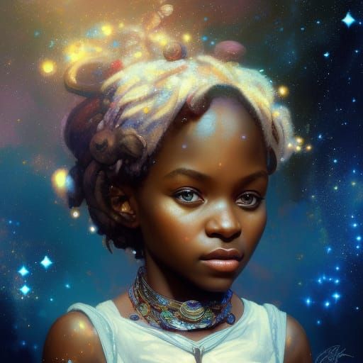 African Princess Gazing at Galaxy: Hyperdetailed Portrait