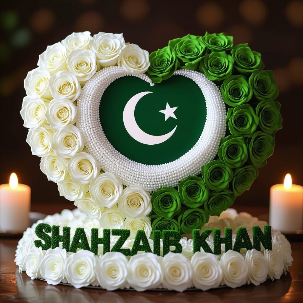 Pakistan Flag Rose Heart with Crescent Moon and Star
